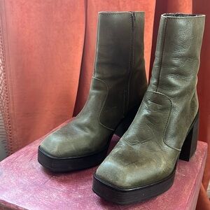 Free People Olive leather platform boots
